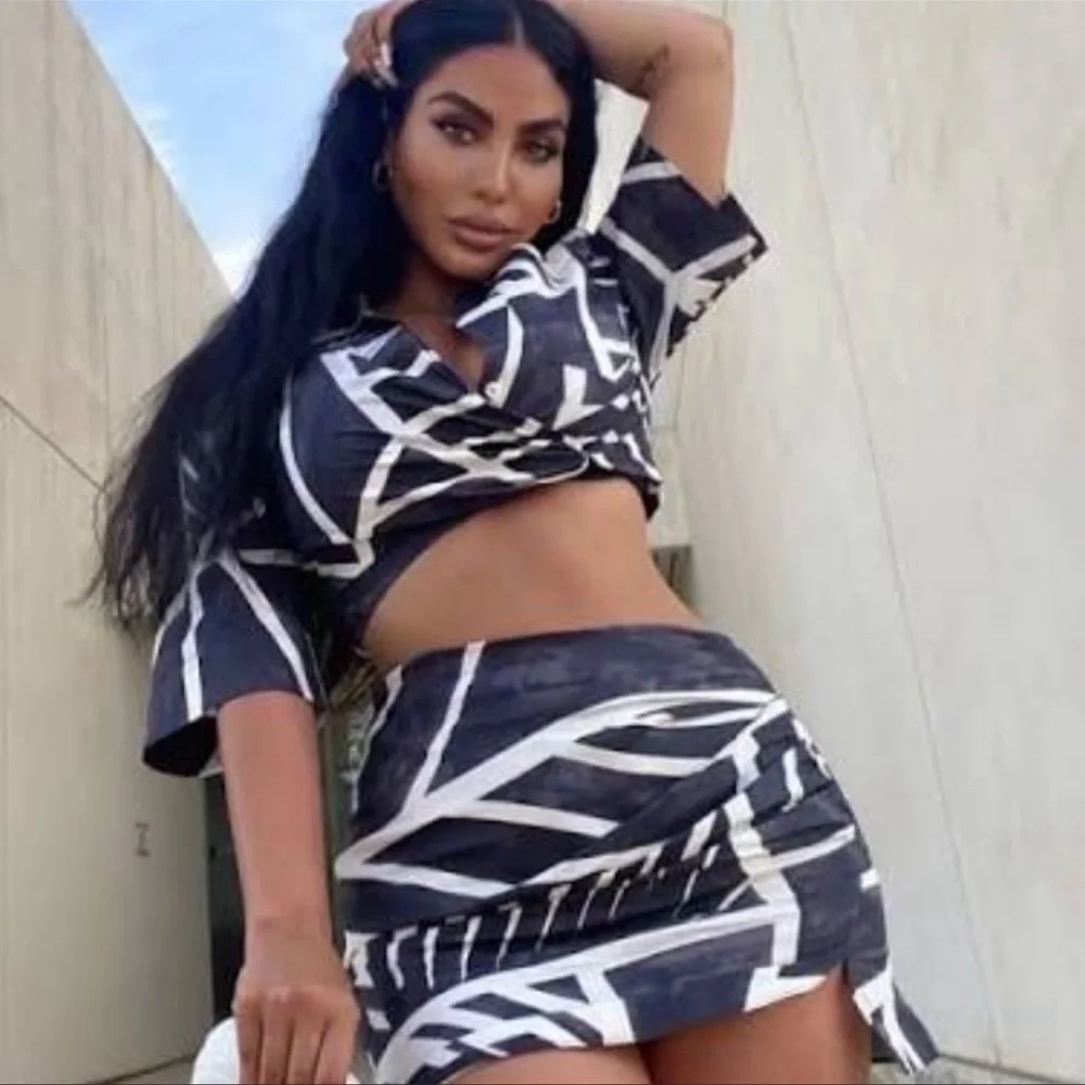 🚫SOLD🚫Zara 2pc Set Crop Top & Draped Printed Skirt Tribal Print - Picture 11 of 15